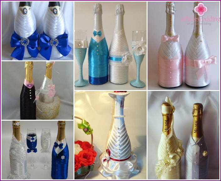 Vestuvių šampano kaspinų pavyzdžiai