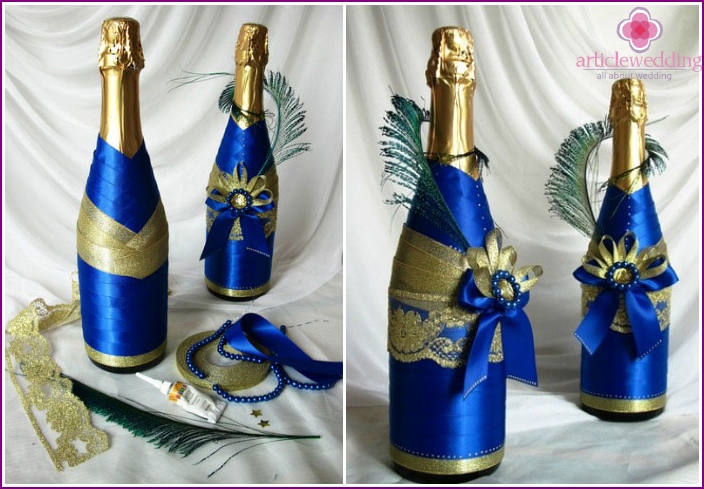 Vestuvių butelių su kaspinais dekoras