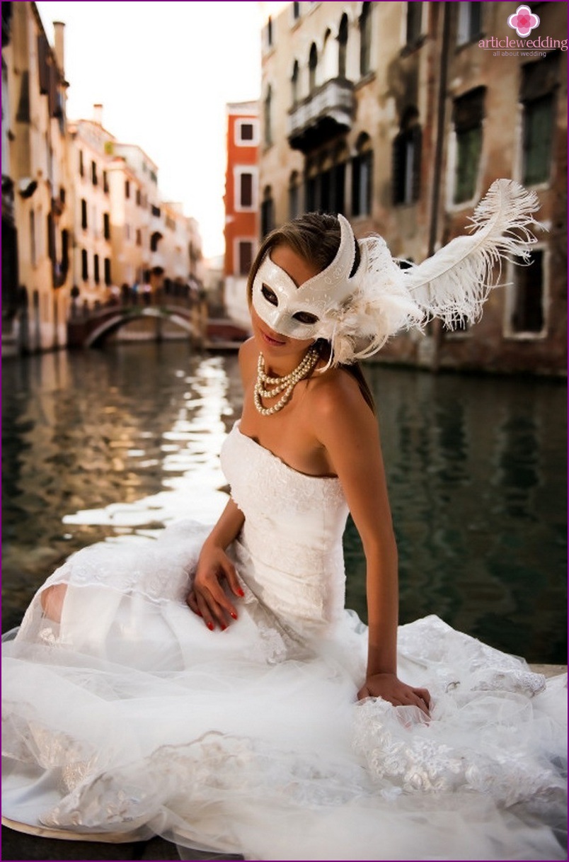 Masquerade style bride outfit for wedding