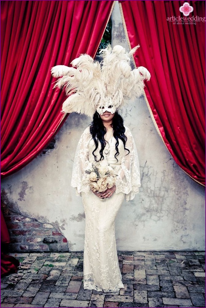 The image of the bride for a wedding in the style of masquerade