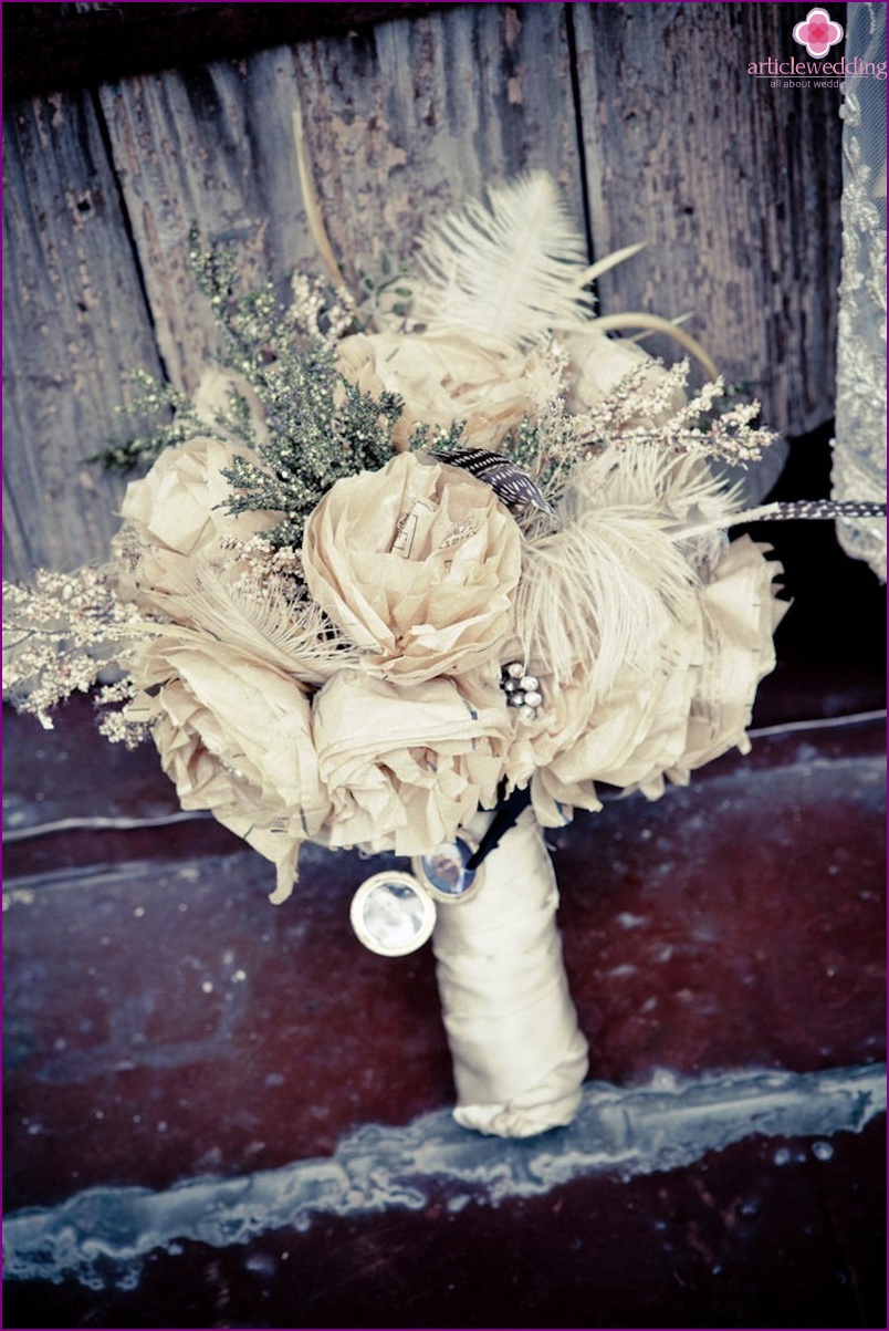 Bridal bouquet for the wedding in the style of masquerade