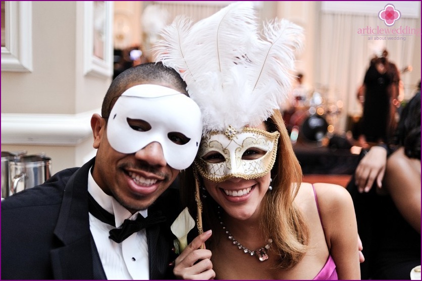 Guests at a masquerade wedding