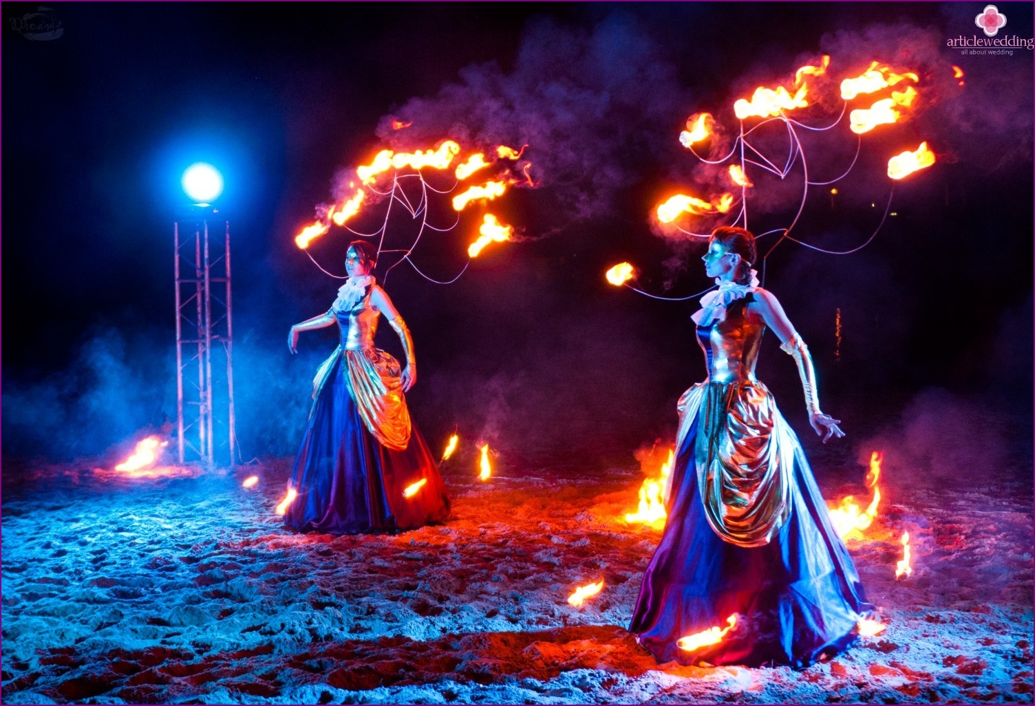 Masquerade wedding fire show