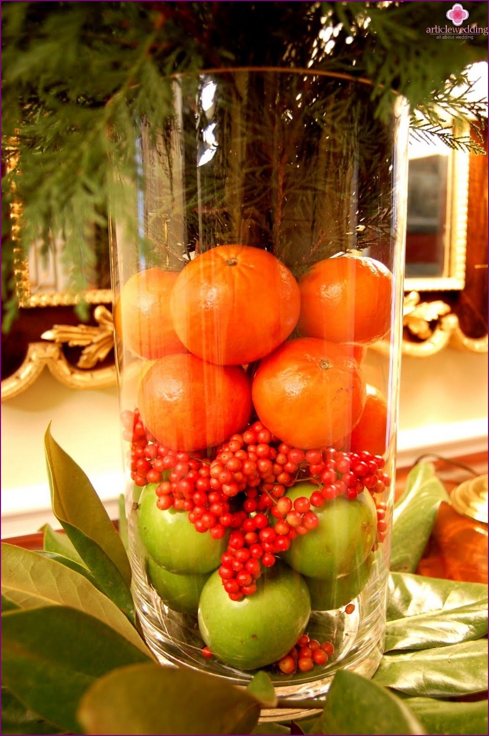 Vases with tangerines for a wedding