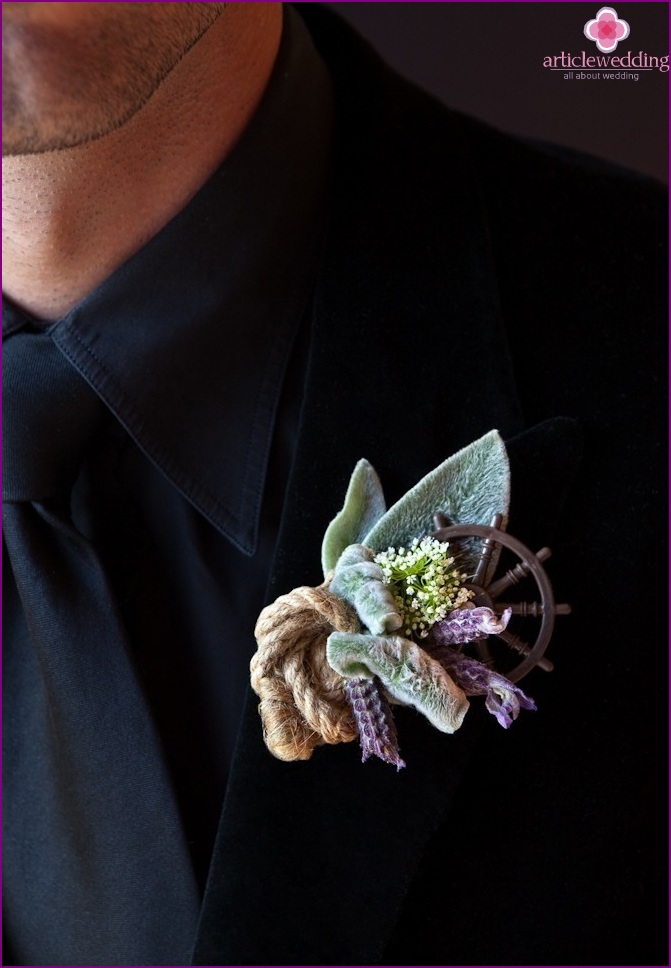 마린 웨딩을위한 테마 boutonniere