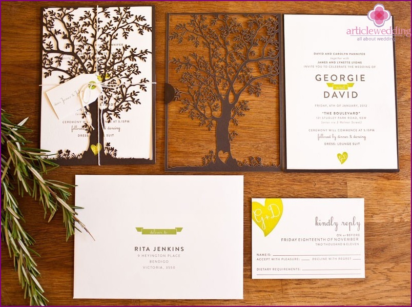 Wedding invitations with natural motifs.