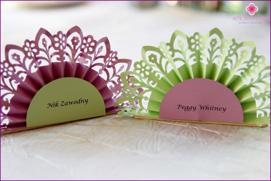 Banquet cards made of paper fans