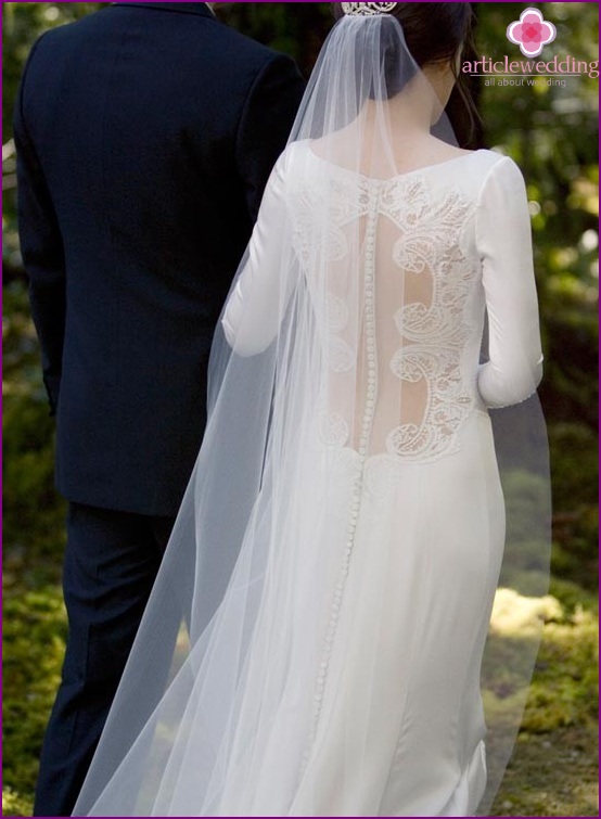 Dress with an open back and a long veil