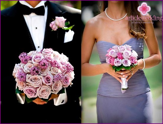 Outfits of the bride and groom in purple