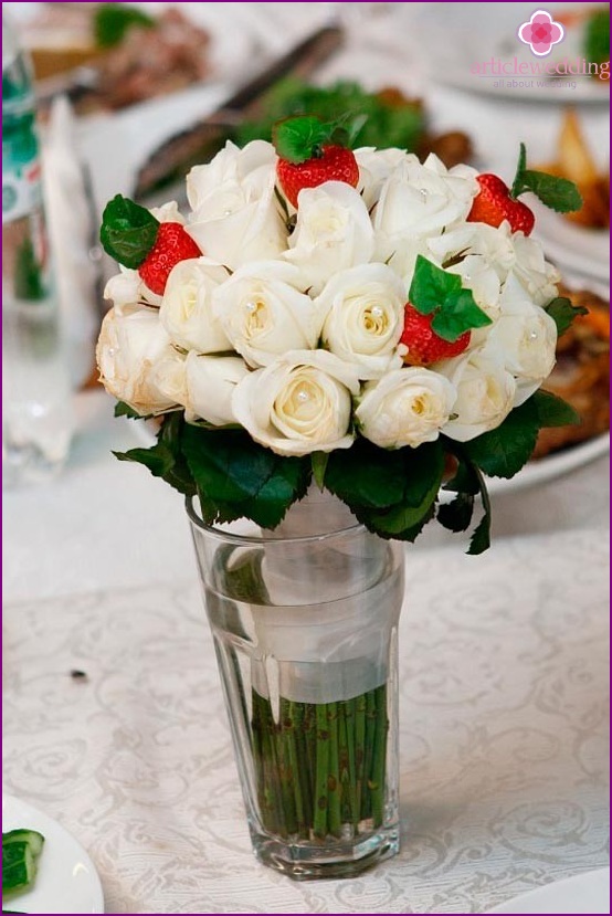 Strawberries in a wedding bouquet