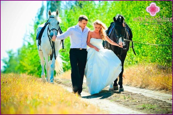 زوج من الخيول مع زوج من القلوب في الحب