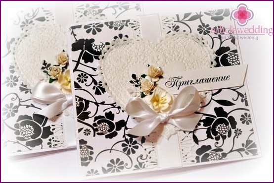 Invitation cards in black and white.