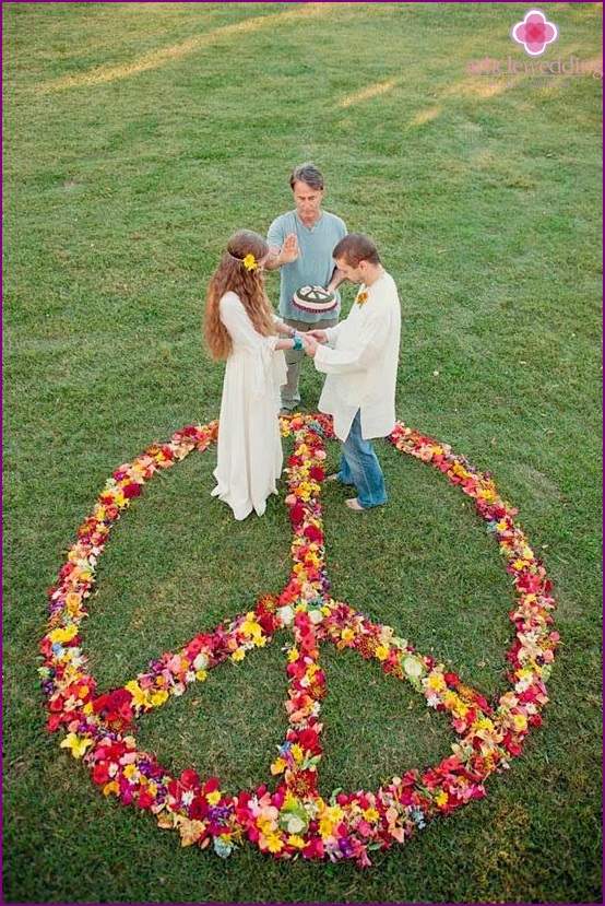 Hippie-Art-Hochzeitsbild des Brautpaares