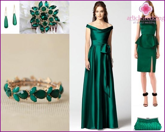 Emerald jewelry and wedding dresses