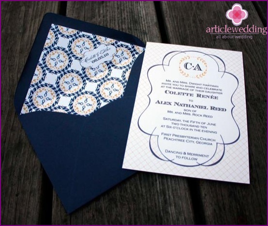 Blue envelope for invitation cards