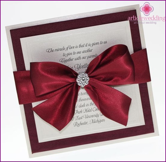 Wedding Invitations with Burgundy Ribbons