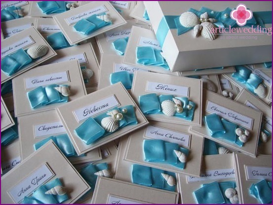 Themed wedding invitations in blue