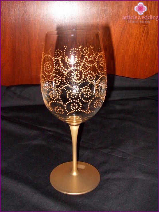 Glass decorated with golden paint