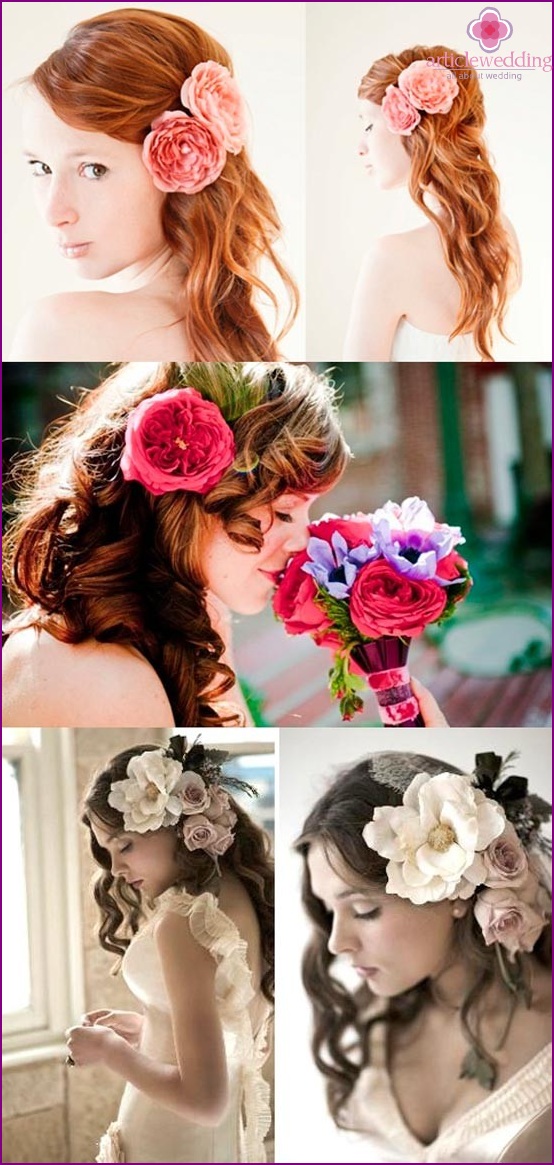 Flowers in the hair of the bride