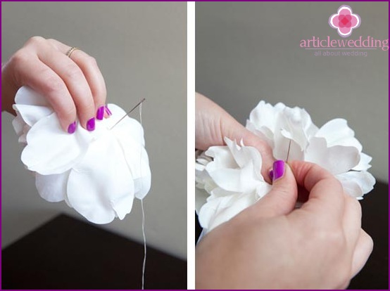 Take a few petals and sew with a thread