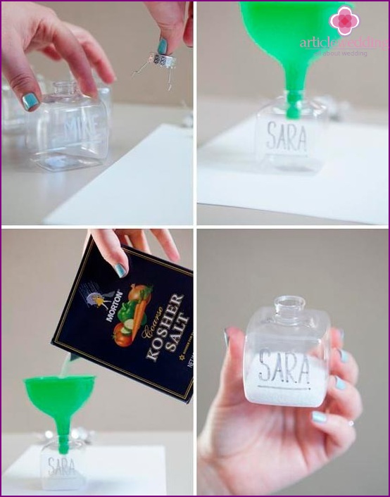 Pour salt into containers