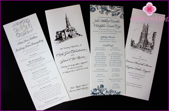 Wedding program with inserts