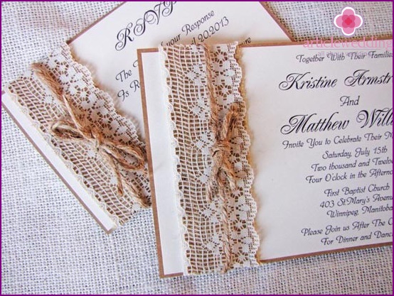 Wedding program decorated with lace