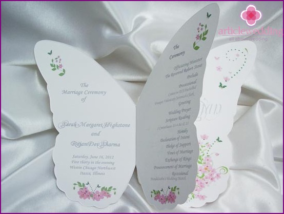 Programa de casamento em forma de borboleta