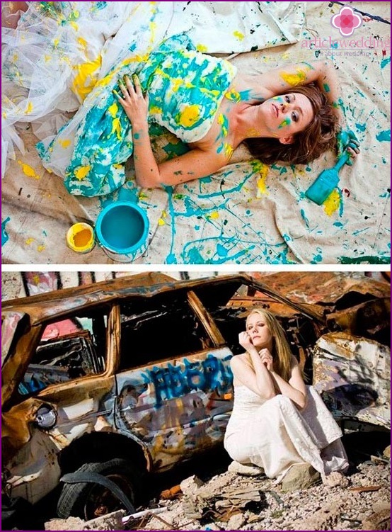 Photoshoot in the style of trash-the-dress