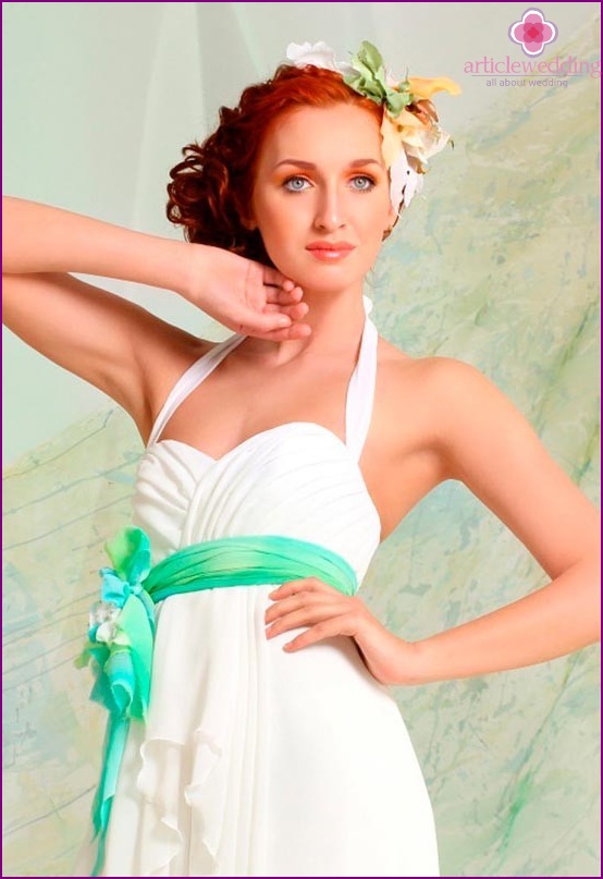 Green belt in a wedding dress