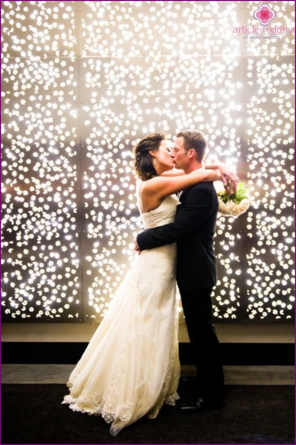 Wedding background with lamp garlands