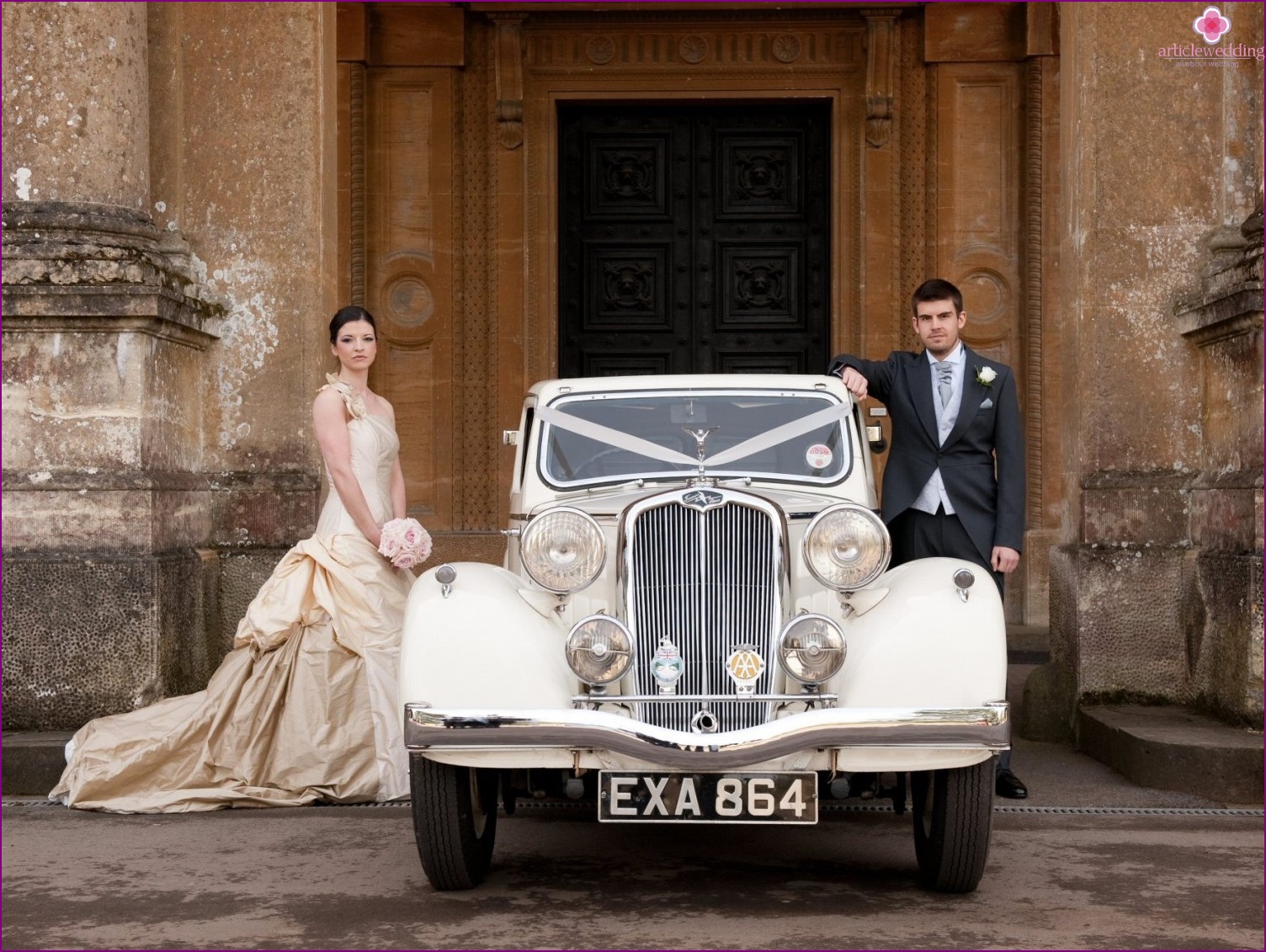 White retro car for a wedding