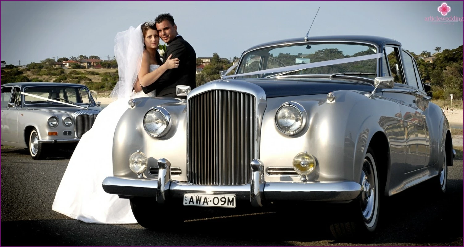 Silver car for a wedding