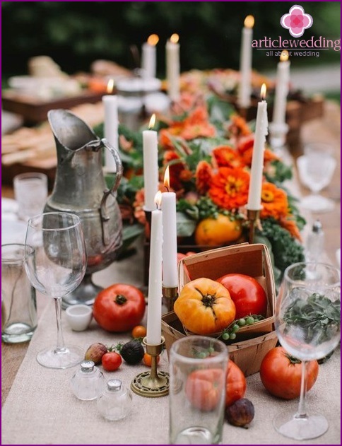 Légumes dans un décor de mariage