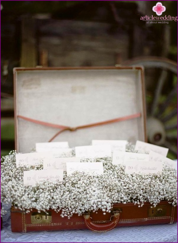 Cards in a suitcase with flowers