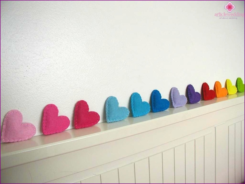 Multicolored felt hearts