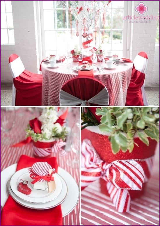 ديكور طاولة باللونين الأحمر والأبيض