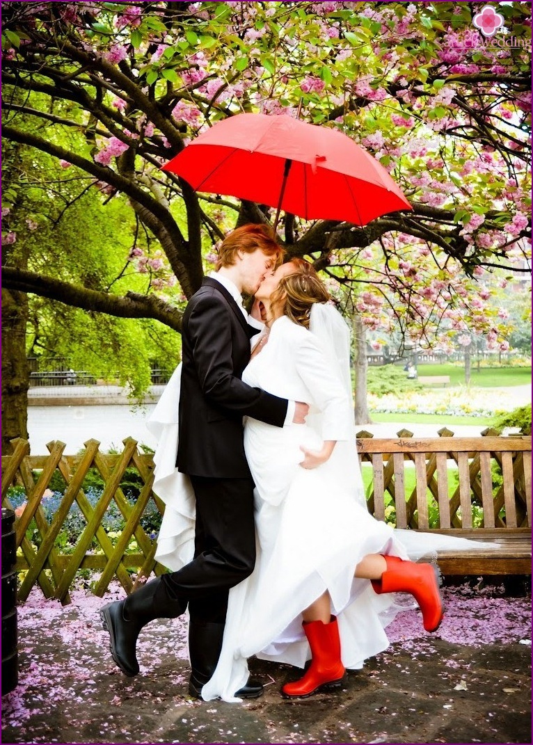 Red boots for the bride