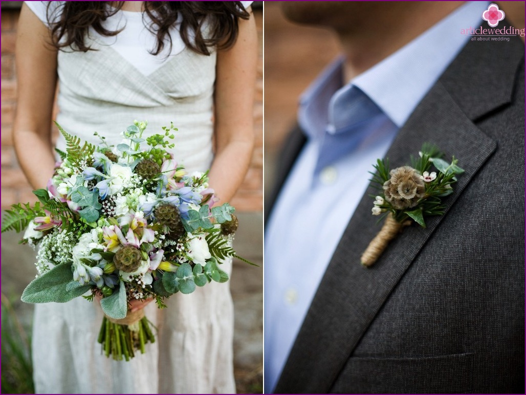 신부 부케와 신랑의 boutonniere