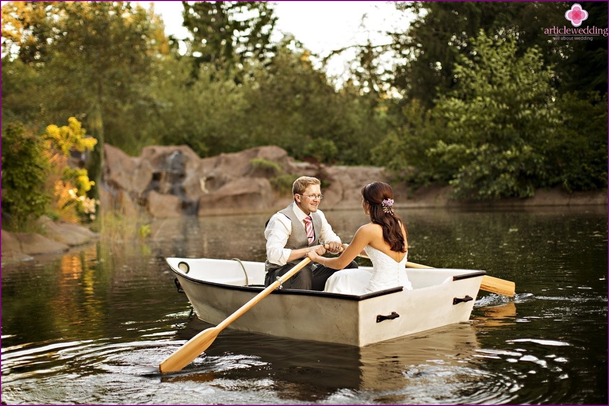 Newlyweds in a boat
