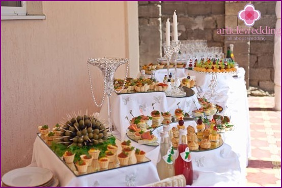 Layered buffet tables for a wedding