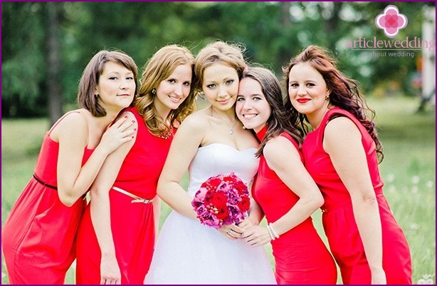 The bride and her friends in the style of Love is