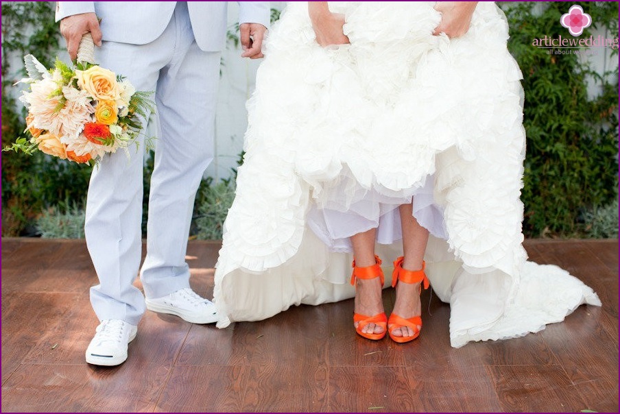 Bright shoes of the bride