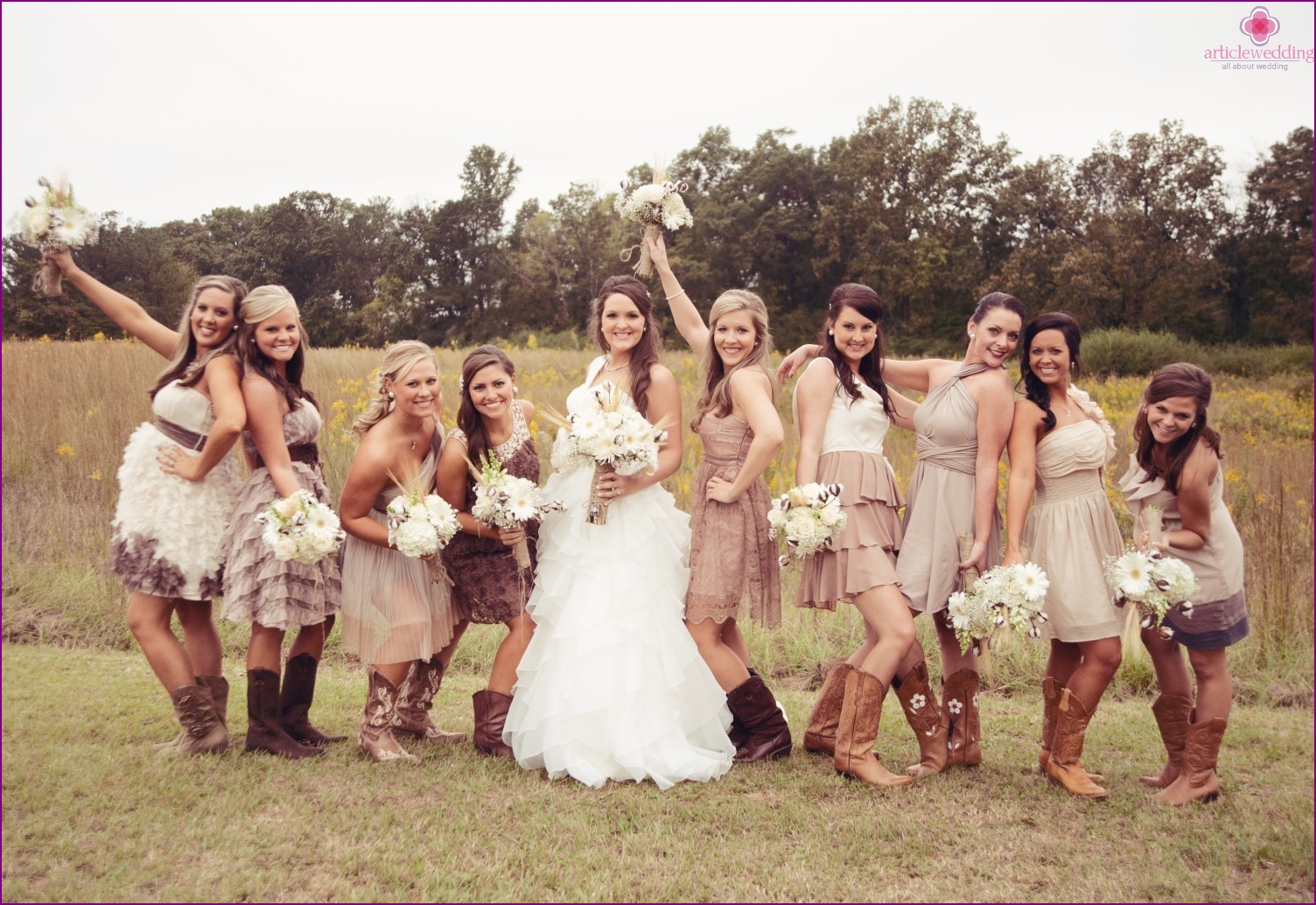 Rustic bride and her friends