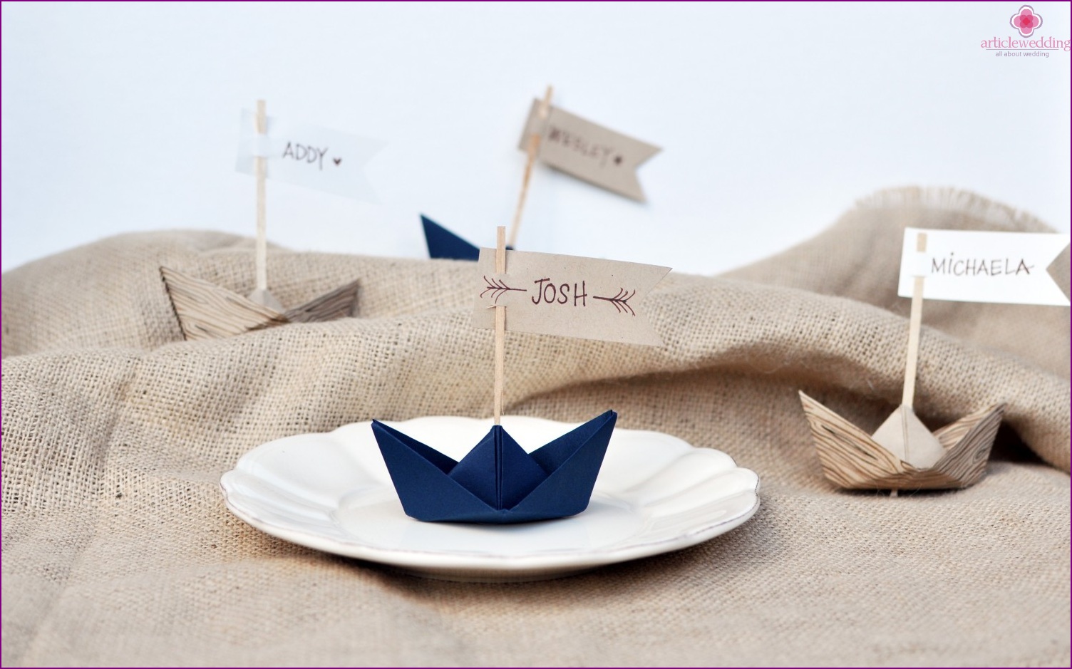 Origami paper boats for decorating wedding tables