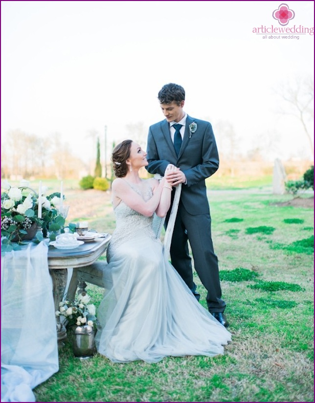 Wedding dresses in dusty blue