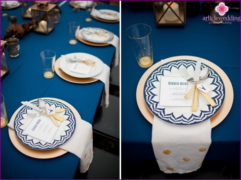 Menu in blauw en goud