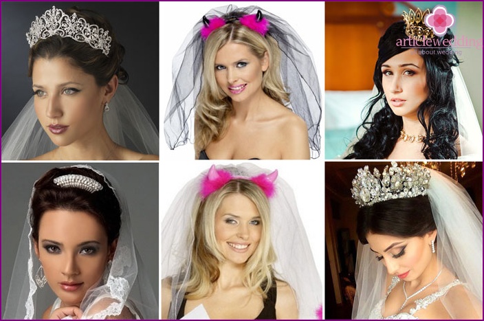 Bridal veil with horns or crown