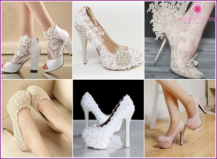 Lace on wedding shoes