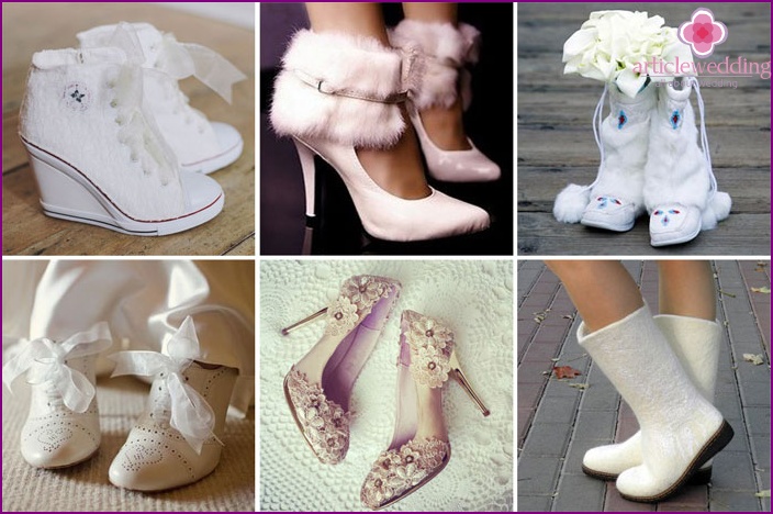 A variety of women's wedding shoes for winter